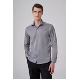 Erkek Gri Polyester Trend Slim Fit Tam İtalyan Yaka Gömlek