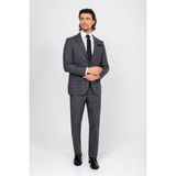 Erkek Gri Regular Fit Ekose Desenli Takım Elbise - 6 Drop - 52