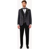 Erkek Gri Şal Yaka Yelekli Slim Fit Damatlık - 48 / 6 - 6 Drop