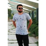 Erkek Gri Slim Fit Büyük Çapa Desenli Kısa Kollu Tişört 20etshbcap