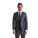 Erkek Gri Slim Fit Sivri Yaka Yelekli Yün Takım Elbise