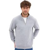 Erkek Gri Standart Fit Normal Kesim Pamuklu Yarım Fermuarlı Dik Yaka Pamuklu Sweatshirt L