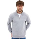 Erkek Gri Standart Fit Normal Kesim Pamuklu Yarım Fermuarlı Dik Yaka Pamuklu Sweatshirt M