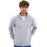 Erkek Gri Standart Fit Normal Kesim Pamuklu Yarım Fermuarlı Dik Yaka Pamuklu Sweatshirt XL