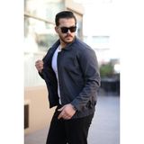 Erkek Gri Su ve Rüzgar Geçirmez Oversize Rahat Kesim Bel Lastikli Astarlı Mevsimlik Mont