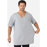 Erkek Gri V Yaka Kısa Kollu Büyük Beden Basic Tişört %100 Pamuklu Penye - 5XL