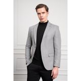 Erkek Gri Yünlü Desenli Dynamic Fit Rahat Kesim Mono Yaka Ceket - 6 Drop - 50