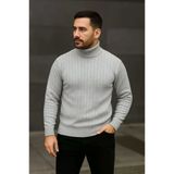 Erkek Günlük Şıklık Fitilli 3'Lü Set Gri Haki Siyah Regular Balıkcı Yaka Tam Boğazlı Triko Seti Modeli Kazak Triko Kazak