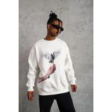 Erkek Güvercin Baskılı 3 Iplik Pamuklu Bisiklet Yaka Sweatshirt - Beyaz
