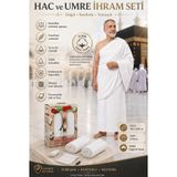 Erkek Hac ve Umre İhram Seti - Bambu Pamuk İhram, Lastikli Kemer, Para Kesesi ve Tavaf Tesbihi