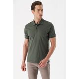 Erkek Haki Basic Düz %100 Pamuk Dynamic Fit Rahat Kesim Kısa Kollu Polo Yaka Tişört