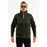 Erkek Haki Dar Kalıp Anti-pilling Tüylenme Yapmayan Tam Fermuar Softshell Garnili Polar Sweatshirt