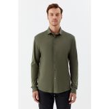 Erkek Haki Dar Kesim Slim Fit %100 Pamuk Düz Dokuma Klasik Yaka Gömlek