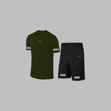 Erkek Haki Dri-Fit Kumaş Yürüyüş ve Koşu Için Baskısız Günlük Tişört Şort Takımı (S-3xl)