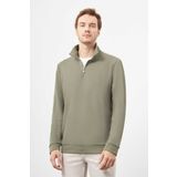 Erkek Haki Fermuarlı Bato Yaka Sweat-Shirt
