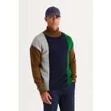 Erkek Haki-Lacivert Oversize Fit Bol Kesim Tam Balıkçı Yaka Triko Kazak