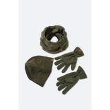 Erkek Haki Polar Basic Boyunluk Bere ve Eldiven Seti B009250