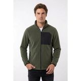 Erkek Haki Rahat Form Tam Fermuarlı Ön Cepli Kalın Outdoor Polar Ceket - 2XL