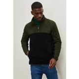 Erkek Hakı-sıyah Anti-pilling Tüylenme Yapmayan Standart Fit Bato Yaka Içi Polarlı Polar Sweatshirt