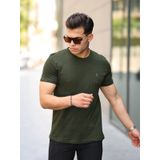 Erkek Haki Slim Fit Bisiklet Yaka %100 Pamuk Tişört Haki