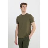 Erkek Hakı Slim Fit Dar Kesim Bisiklet Yaka Desenli Tişört Hakı