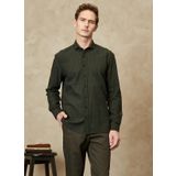 Erkek Haki Slim Fit Dar Kesim Italyan Yaka %100 Pamuk Gofre Gömlek