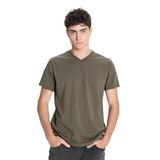 Erkek Haki Slim Fit Dar Kesim%100 Pamuk V Yaka Tişört