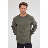 Erkek Haki Standart Fit Normal Kesim Pamuklu Basic Bisiklet Yaka Sweatshirt - XL