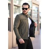 Erkek Haki Su ve Rüzgar Geçirmez Slim Fit Astarlı Mevsimlik Mont