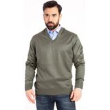 Erkek Haki V Yaka Ince Yün Triko Kazak - XL