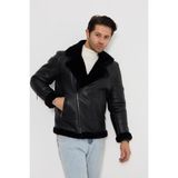 Erkek Hakiki Deri Mont - Kapüşonlu, Içi Hakiki Kürklü, Fermuar Kapamalı, Siyah - 501422 - 3XL