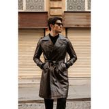 Erkek Hakiki Deri Trençkot - Kahverengi - 2XL