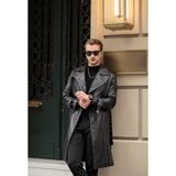 Erkek Hakiki Deri Trençkot - Siyah - 5XL