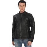 Erkek Hakiki Derimont Siyah Kuzu Derisi Ceket Fermuarlı Cepli El Yapımı Motorcu Tarzı Slim Fit - 4XL