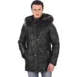 Erkek Hakiki Kuzu Derisi Kışlık Parka Kapüşonlu Kürklü Deri Mont Şişme Mont Gerçek Deri Kaban