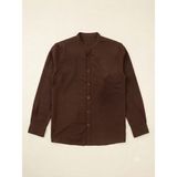 Erkek Hakim Yaka Keten Görünümlü Uzun Kollu Slim/regular Fit Gömlek - Beyaz, Siyah, Kahverengi, Lacivert, Buz Mavisi - 2XL