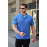 Erkek Hakim Yaka Kısa Kollu Gömlek - 2XL - Mavi