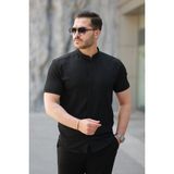 Erkek Hakim Yaka Kısa Kollu Gömlek - 2XL - Siyah