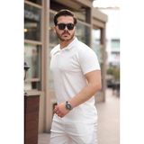 Erkek Hemşir Yaka Likralı Regular Kalıp Polyamid Kumaş T-Shirt - Beyaz