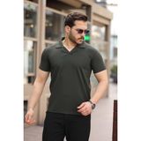 Erkek Hemşir Yaka Likralı Regular Kalıp Polyamid Kumaş T-Shirt - Haki