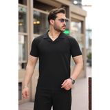 Erkek Hemşir Yaka Likralı Regular Kalıp Polyamid Kumaş T-Shirt - Siyah - XL