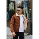 Erkek Içi Kürklü Denim Kot Ceket - 2XL - Taba