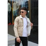Erkek Içi Kürklü Denim Kot Ceket - Krem