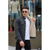 Erkek Içi Kürklü Denim Kot Ceket - S - Gri