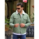 Erkek İçi Kürklü Kol İçi Kapitone Oversize Su Yeşili Kot Ceket
