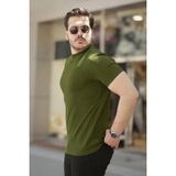 Erkek Ince Çizgi Dokulu Kısa Kollu Tişört - Haki - 2XL