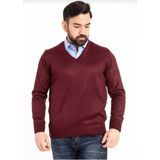 Erkek Ince Yün Triko Örgü Regular Baba V Yaka Kazak - Bordo - 3XL