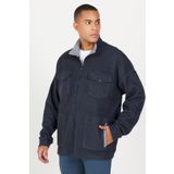 Erkek Indigo Melanj Oversize Bol Kesim Dik Yaka Pamuklu Desenli Sweatshirt Ceket