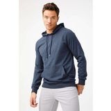 ERKEK İNDİGO MODERNFIT / EKSTRA DAR KALIP KAPŞONLU FERMUARSIZ SWEATSHİRT