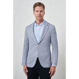 Erkek Indigo Örme Slim Fit Mono Yaka Ceket - 6 Drop - 54 - İndigo